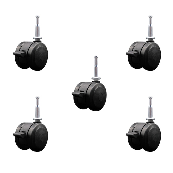 2'' Black Floor Safe Twin Wheel Casters with Brakes 5/16 Grip Neck Stem, 5PK